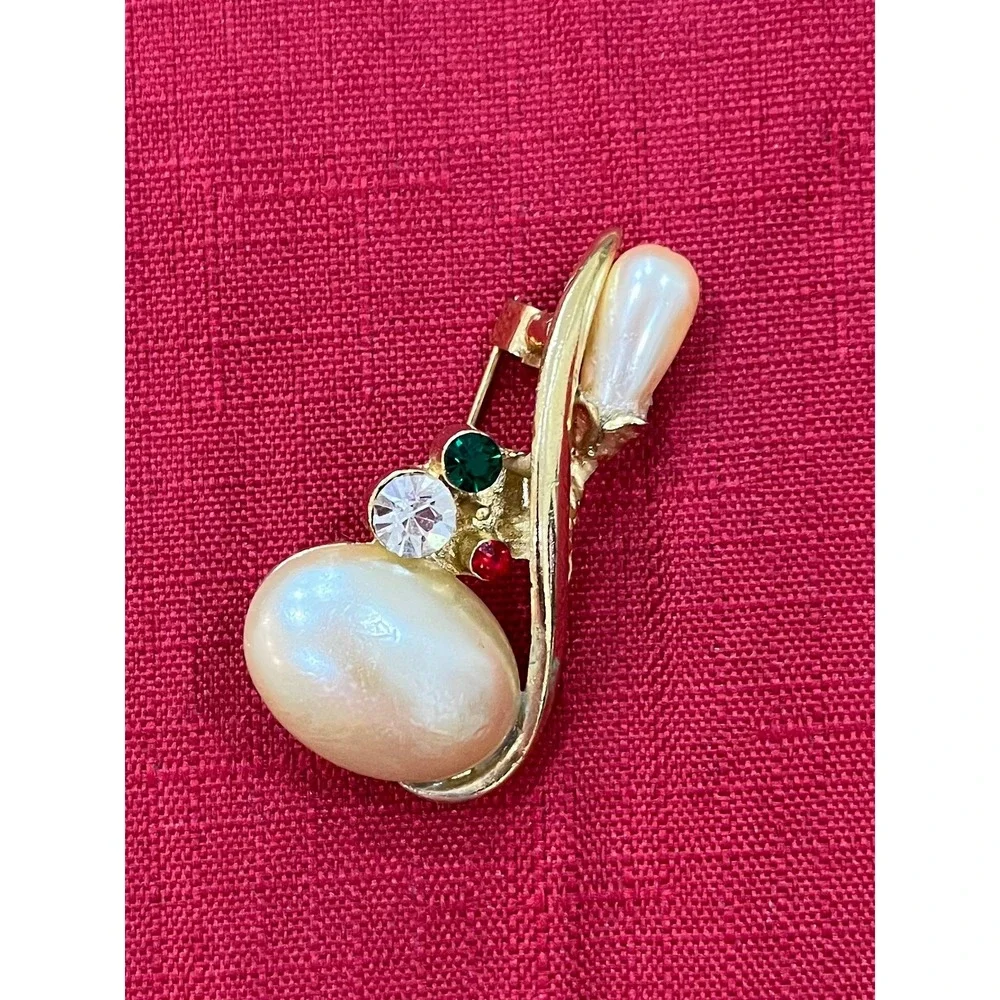 Unbranded Faux Pearl Rhinestone Brooch‎ Pin Womens OS Cream Gold Vintage Style